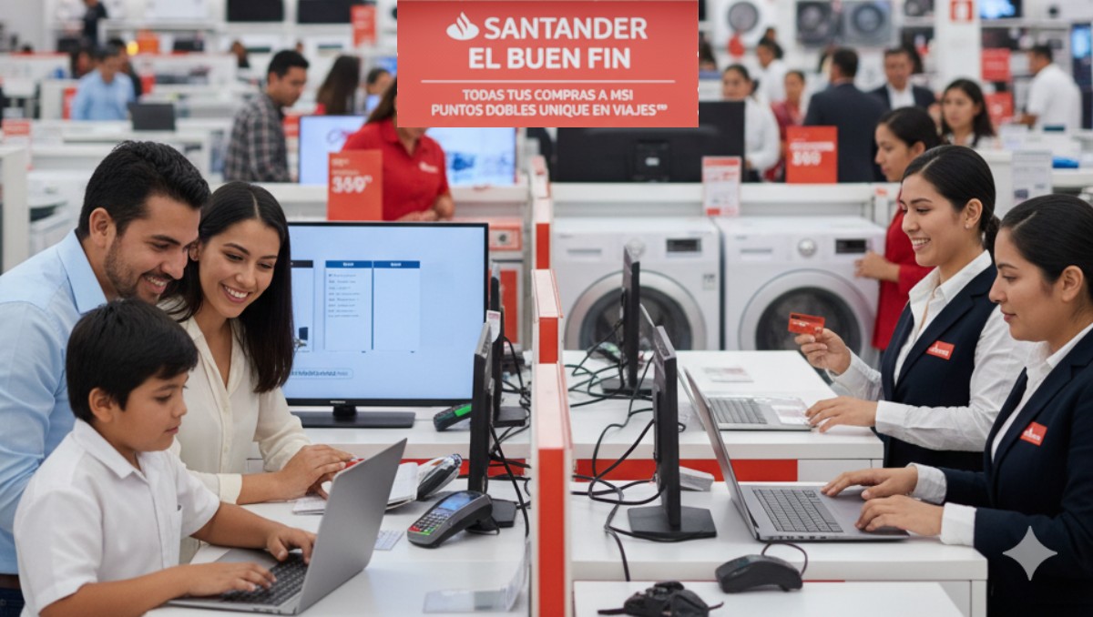 El Buen Fin 2025: Santander anuncia beneficios de cashbak y pagos a meses. Foto: Imagen generada con IA