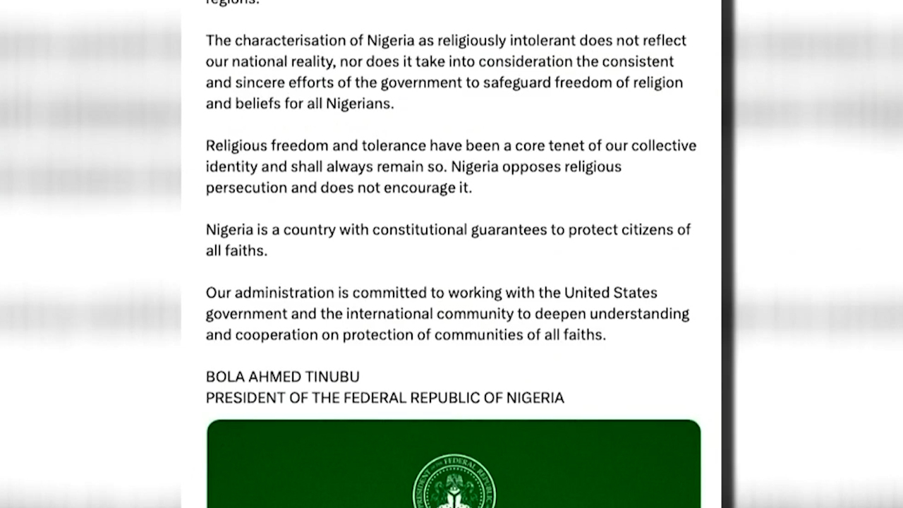 Presidente de Nigeria rechaza acusaciones de Trump sobre intolerancia religiosa