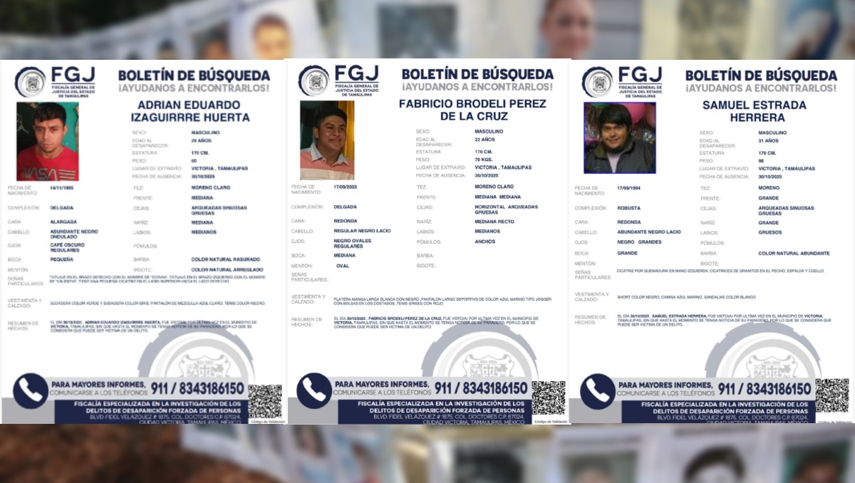 Reportan desaparición de tres personas en Ciudad Victoria