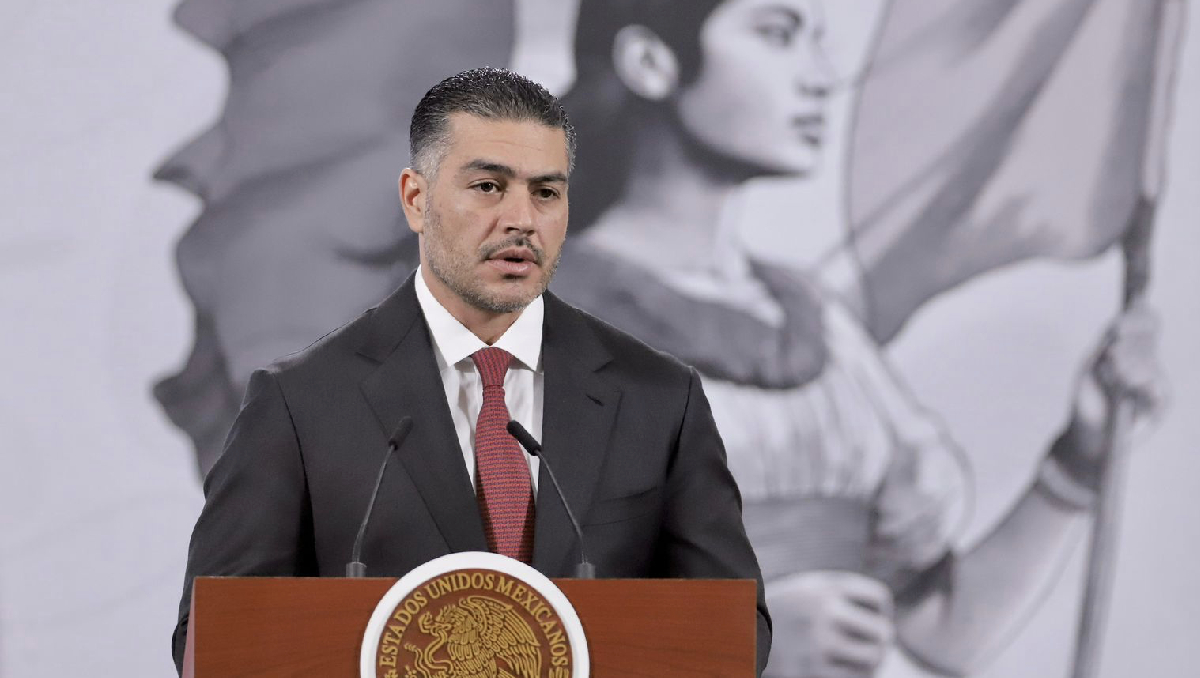 El secretario de Seguridad, Omar García Harfuch, en la conferencia mañanera de hoy en Palacio Nacional. | Ariel Ojeda
