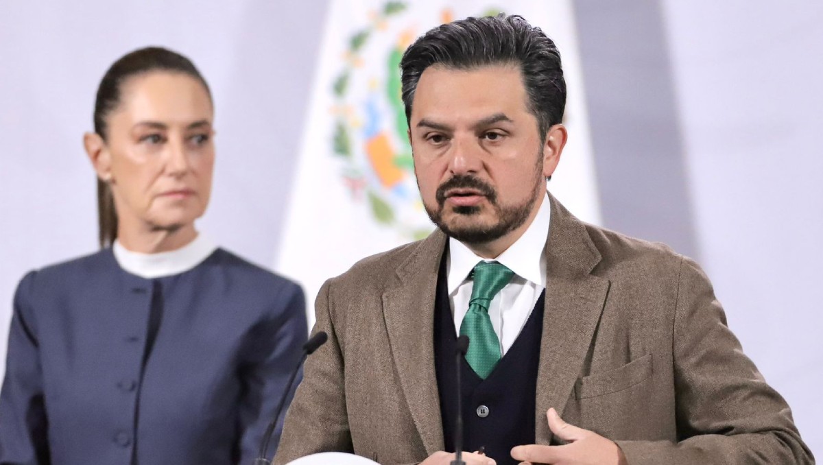 Zoe Robledo, titular del IMSS, en la conferencia matutina de Claudia Sheinbaum. Foto: Ariel Ojeda