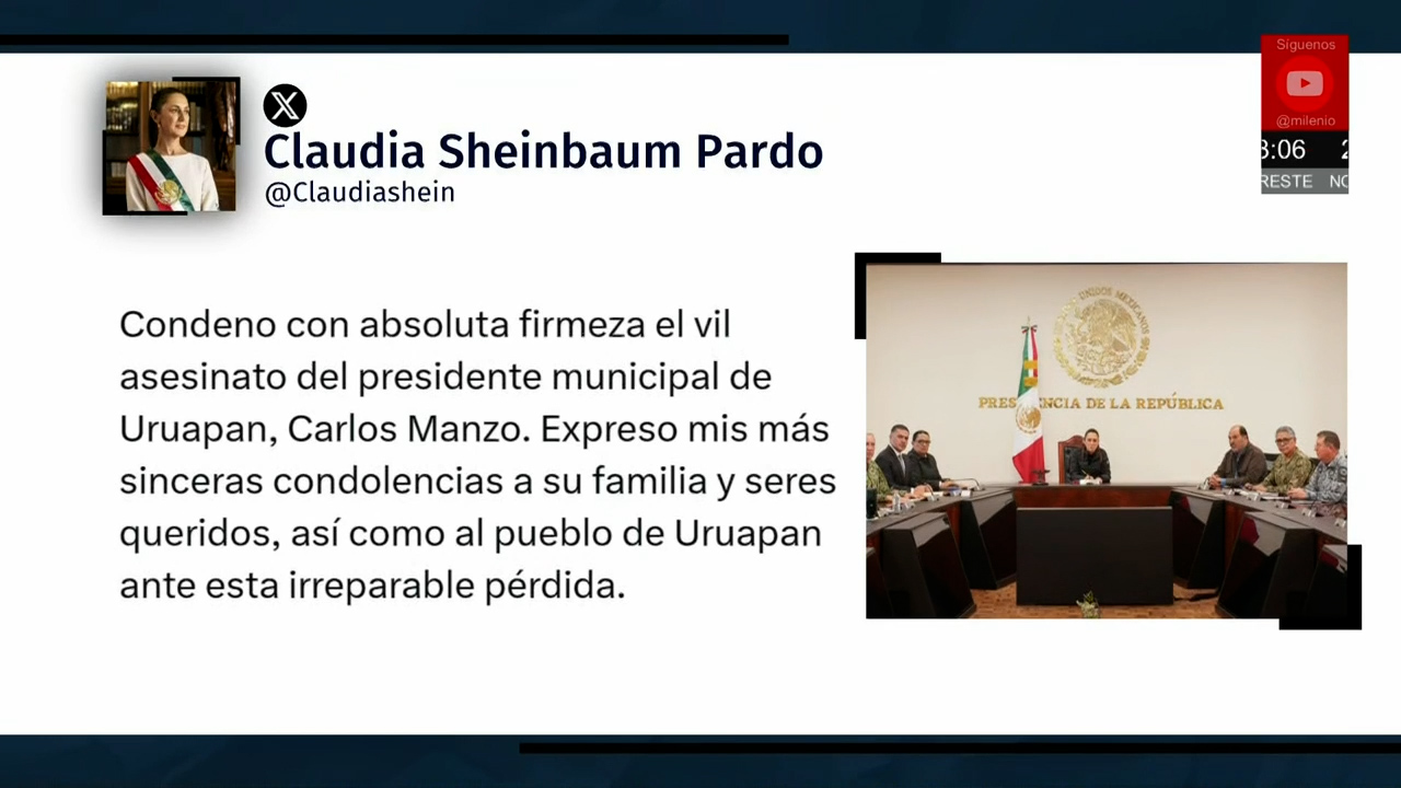 Claudia Sheinbaum condena el asesinato de Carlos Manzo y anuncia apoyo de seguridad para Michoacán