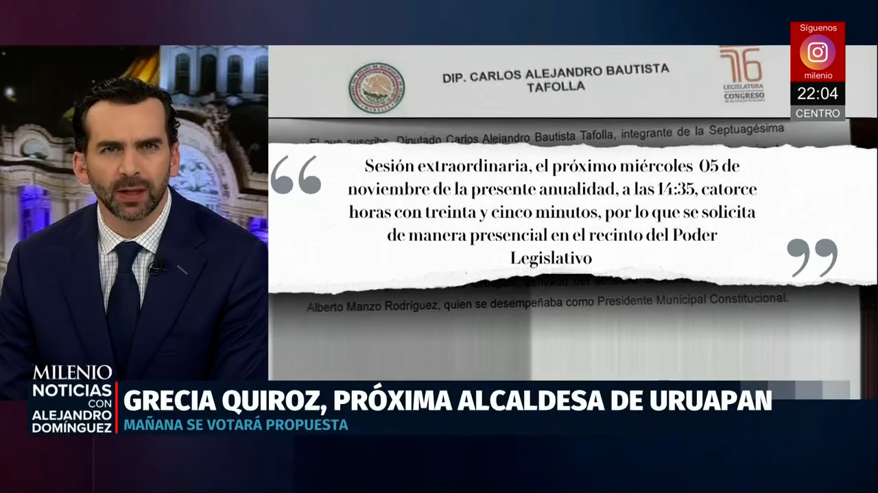 Congreso de Michoacán alista votación para nombrar a Grecia Quiroz como alcaldesa sustituta
