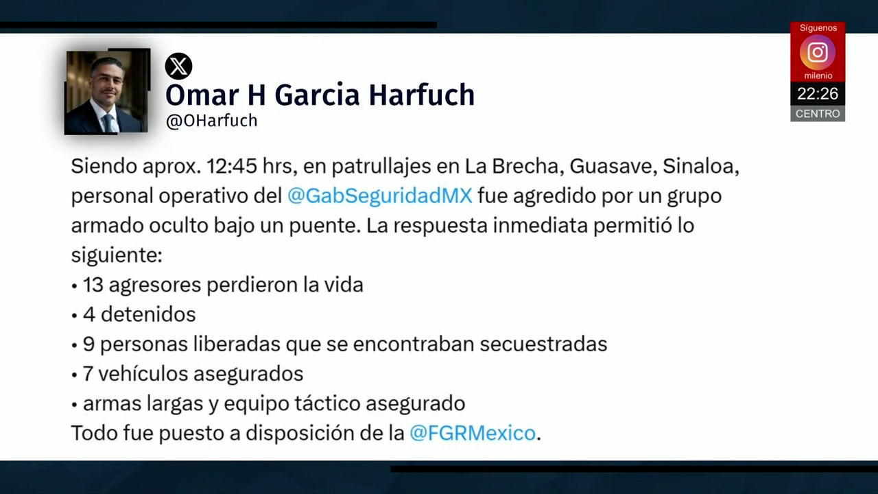 Fuerzas federales abaten a 13 agresores en enfrentamiento en Guasave Sinaloa