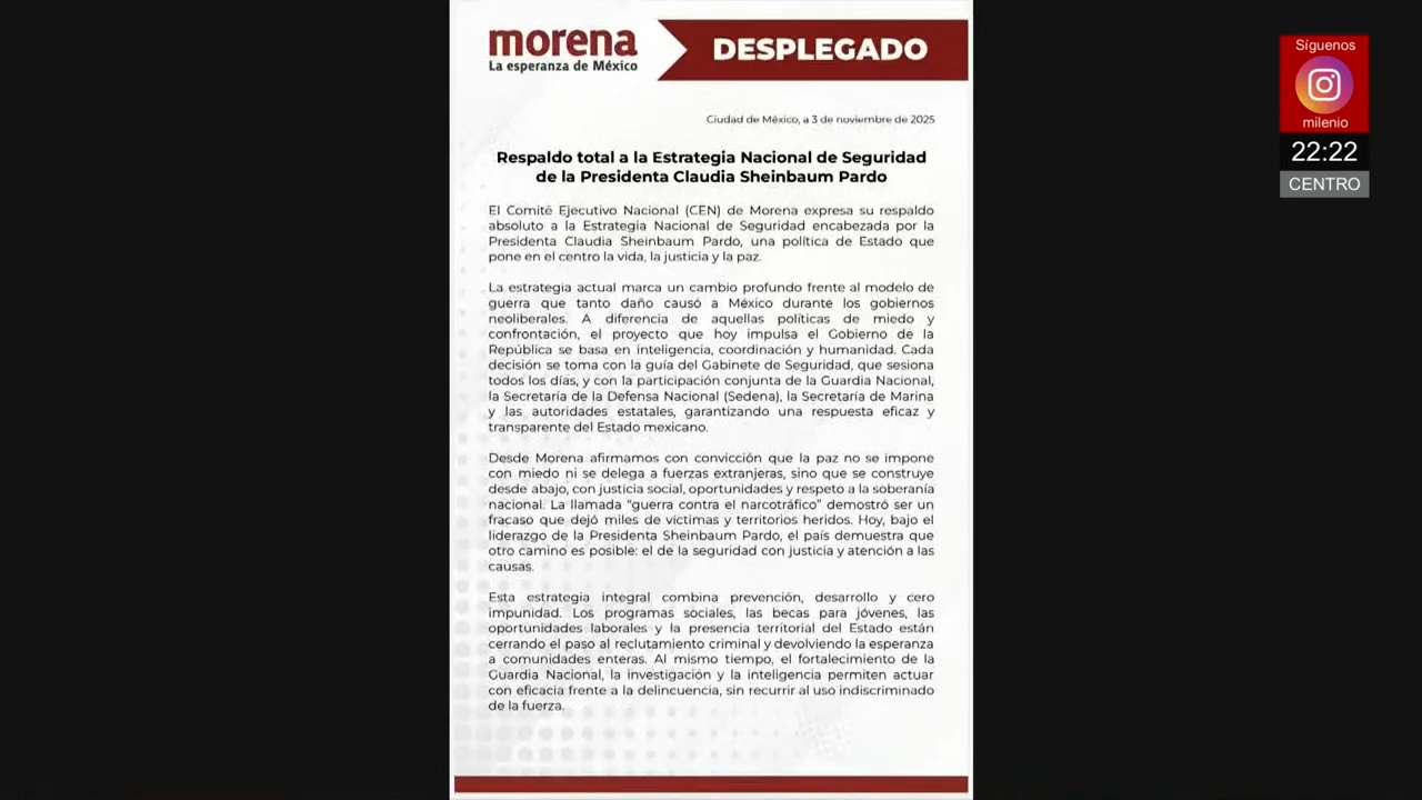 Morena cierra filas con Claudia Sheinbaum y respalda su estrategia de seguridad