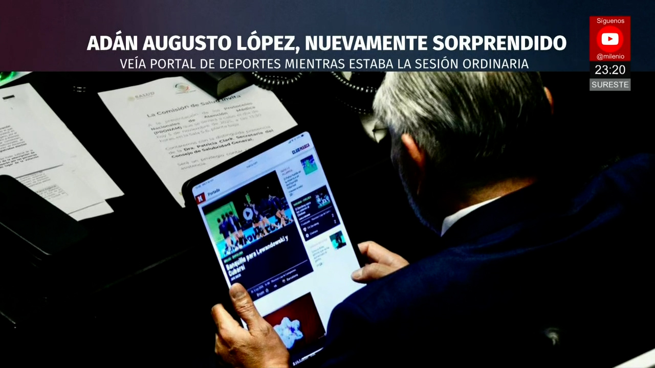 Adán Augusto López revisa noticias deportivas durante sesión del Senado y causa polémica