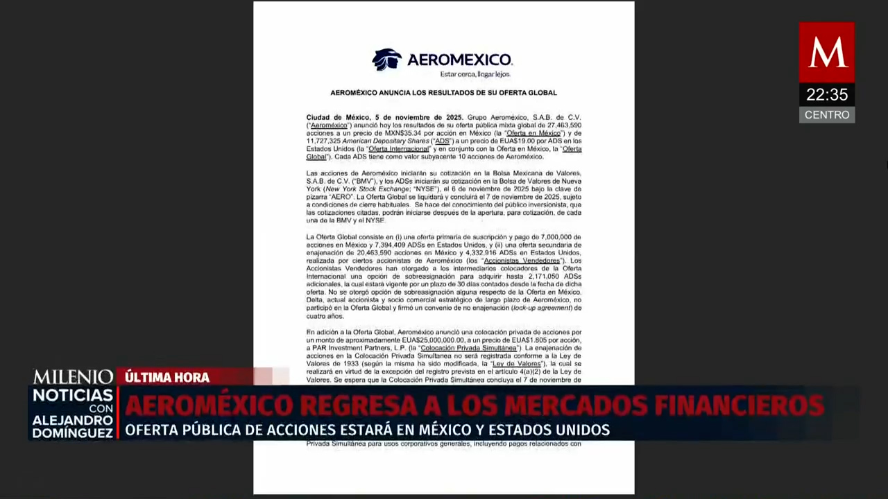Aeroméxico vuelve a los mercados financieros con oferta pública en México y Estados Unidos