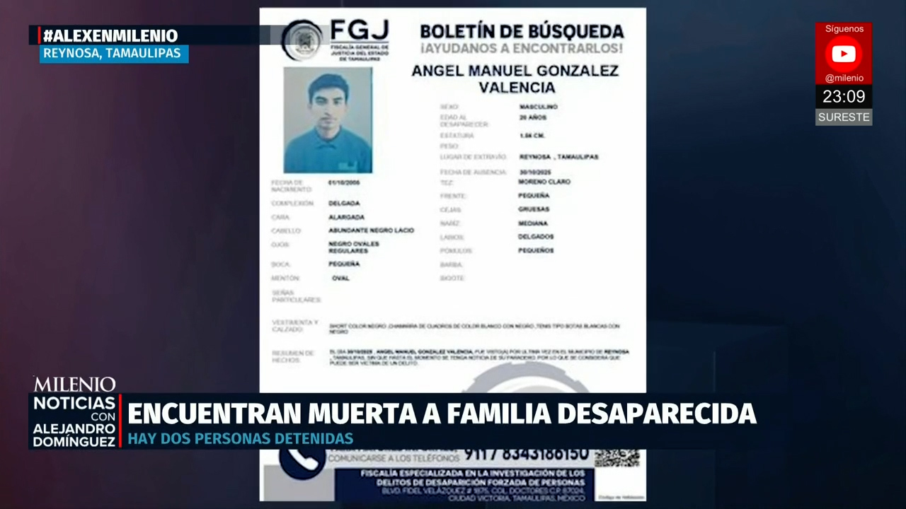 Hallan sin vida a familia desaparecida en Reynosa y detienen a dos sospechosos