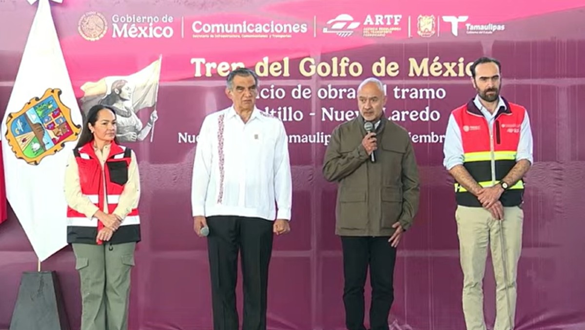 Américo Villarreal da banderazo para iniciar con la construcción del Tren del Golfo de México. (Cortesía)