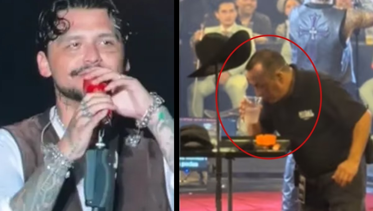No lo dejan beber exhiben video del staff de Christian Nodal oliendo sus bebidas en pleno show | ESPECIAL