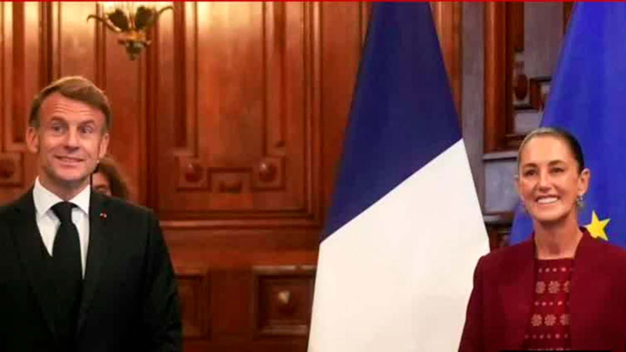 Termina la reunión entre Emmanuel Macron y la presidenta Claudia Sheinbaum en el Palacio Nacional