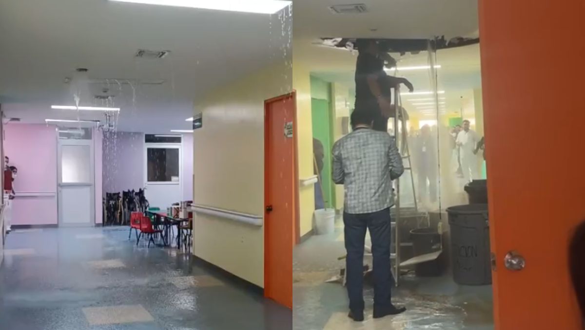Videos muestran el momento en que el agua cae como cascada dentro de la Clínica del IMSS. | Especial
