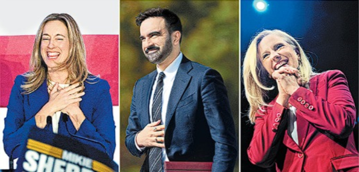 Mikie Sherrill, Zohran Mamdani y Abigail Spanberger, elegidos en Nueva Jersey, Nueva York y Virginia. Reuters y AP