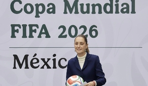 La Presidenta durante la presentación sobre el Mundial 2026, en el Centro Cultural de Los Pinos.