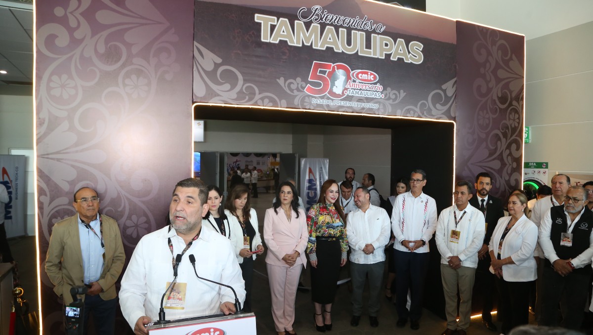 Luis Méndez Jaled, presidente de la CMIC, en la inauguración del Congreso de Infraestructura en Tampico. (Yazmín Sánchez)