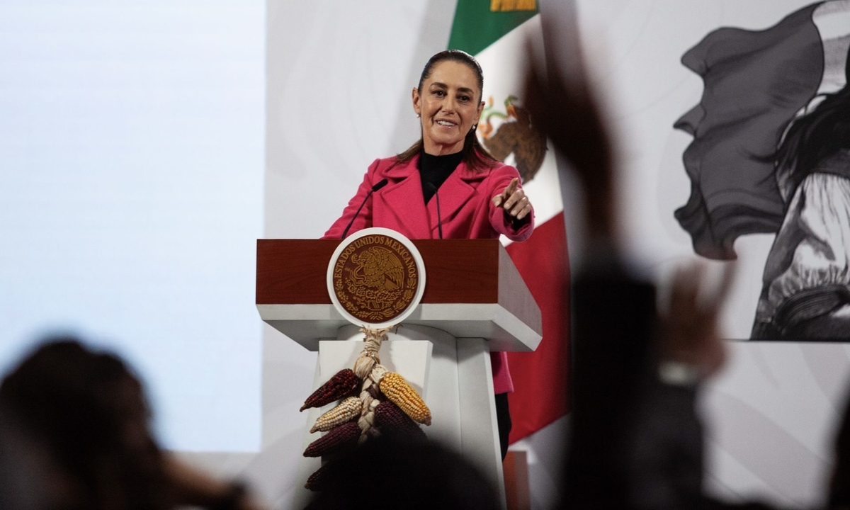 La presidenta Claudia Sheinbaum desde Palacio Nacional para su conferencia de prensa hoy. (Cuartoscuro)