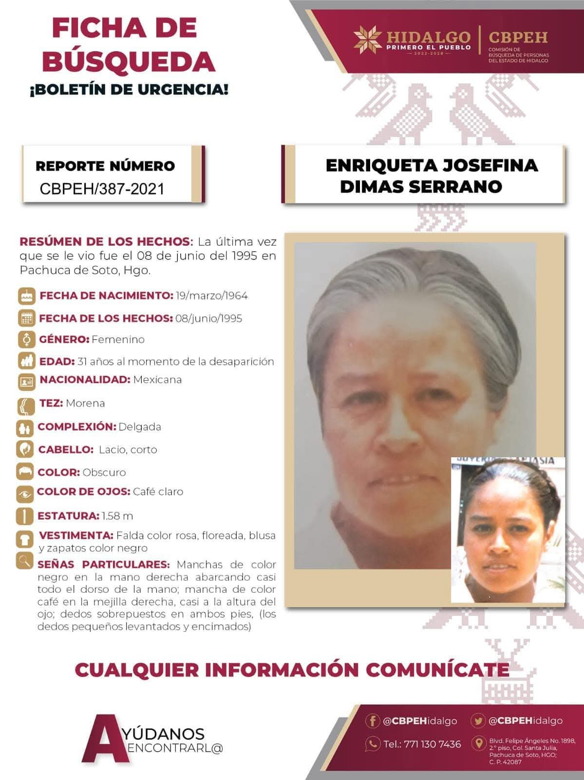 Enriqueta Josefina Dimas Serrano fue vista por última vez en Pachuca. (Especial)