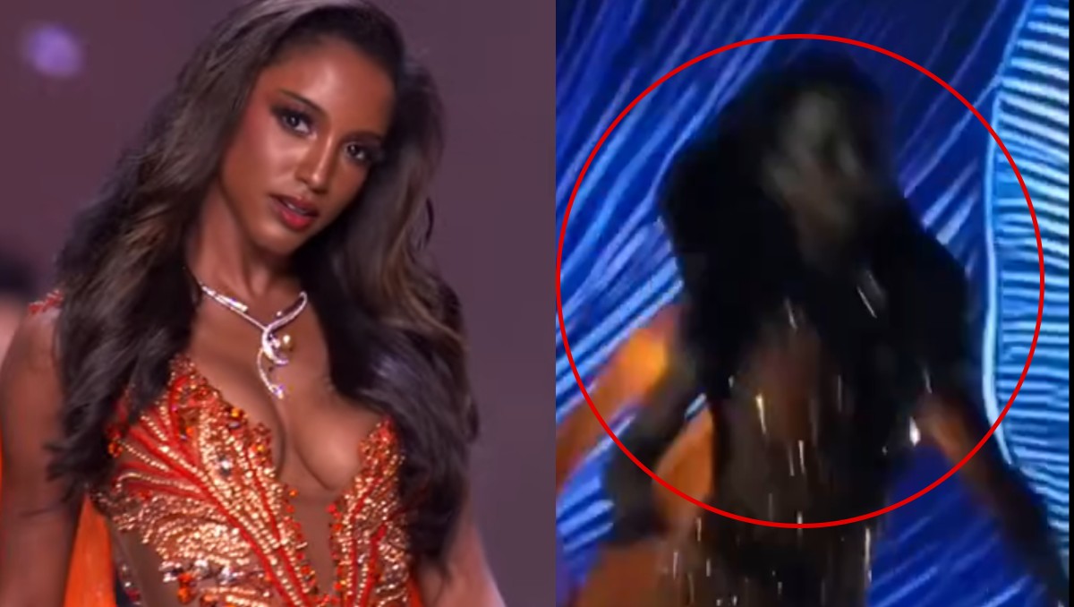 Miss Jamaica sufre caída. | Miss Universo