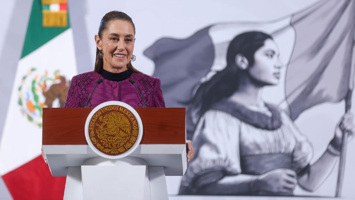La Presidenta en su conferencia de prensa desde el Salón de Tesorería en Palacio Nacional. | Araceli López