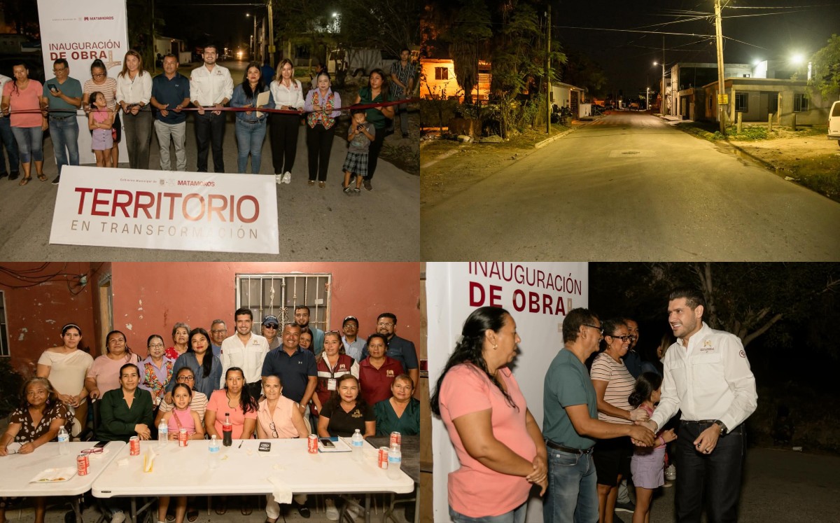 Alcalde de Matamoros inaugura rehabilitación de la calle Voluntad y Trabajo en la colonia del mismo nombre. | Cortesía