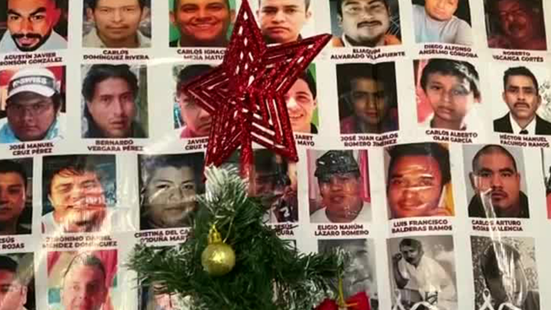 Madres en búsqueda colocan árbol con fotos de desaparecidos en la FGE de Coatzacoalcos