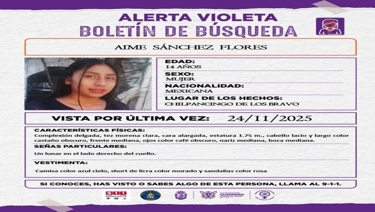 Chilpancingo activa Alerta Violeta por Aimé Sánchez, adolescente de 14 años desaparecida