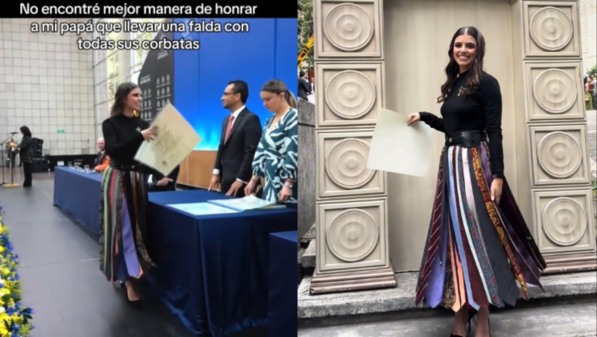 Joven se hace falda con corbatas de su padre fallecido y conmueve las redes sociales | VIDEO