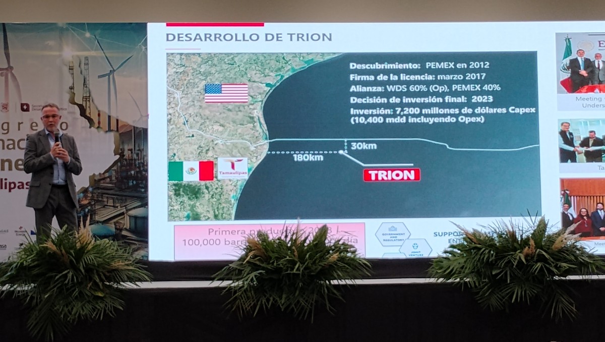 Stephan Drouaud, vicepresidente en México del proyecto Trión por Woodside Energy, explicó en Tampico sus avances. (Víctor Durán)