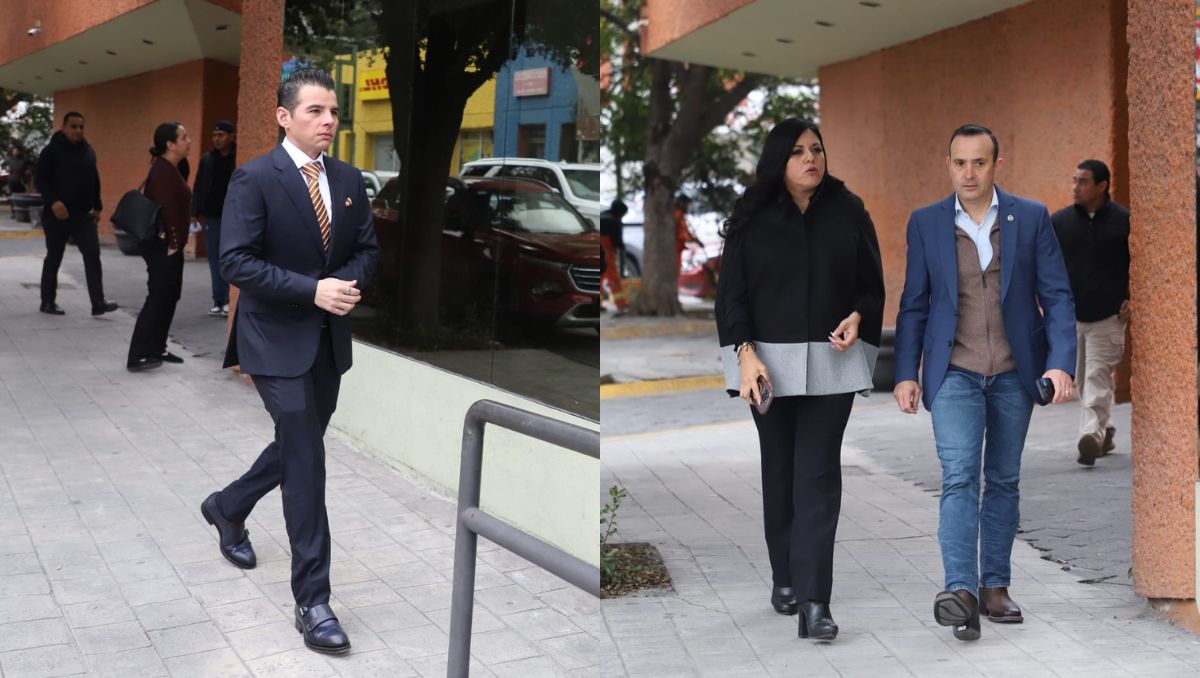 Miguel Ángel Flores llegando a la reunión, así como Itzel Castillo y Carlos de la Fuente, ambos del PAN | Luis Guerra