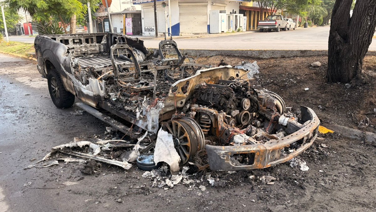 El fuego consumió en minutos la camioneta. Foto: Especial