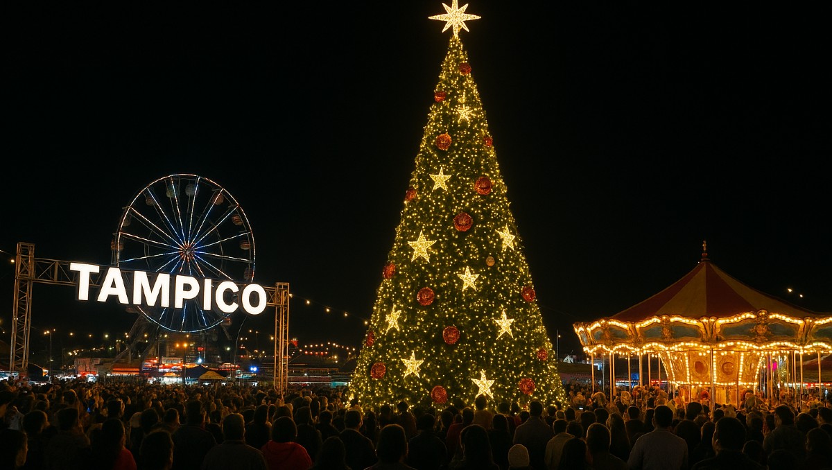 Encendido de pino monumental en el Recinto Ferial. (IA)