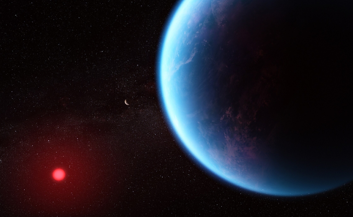 Ilustración de cómo podría verse el exoplaneta K2-18 b según datos científicos. (NASA: Dominio público)