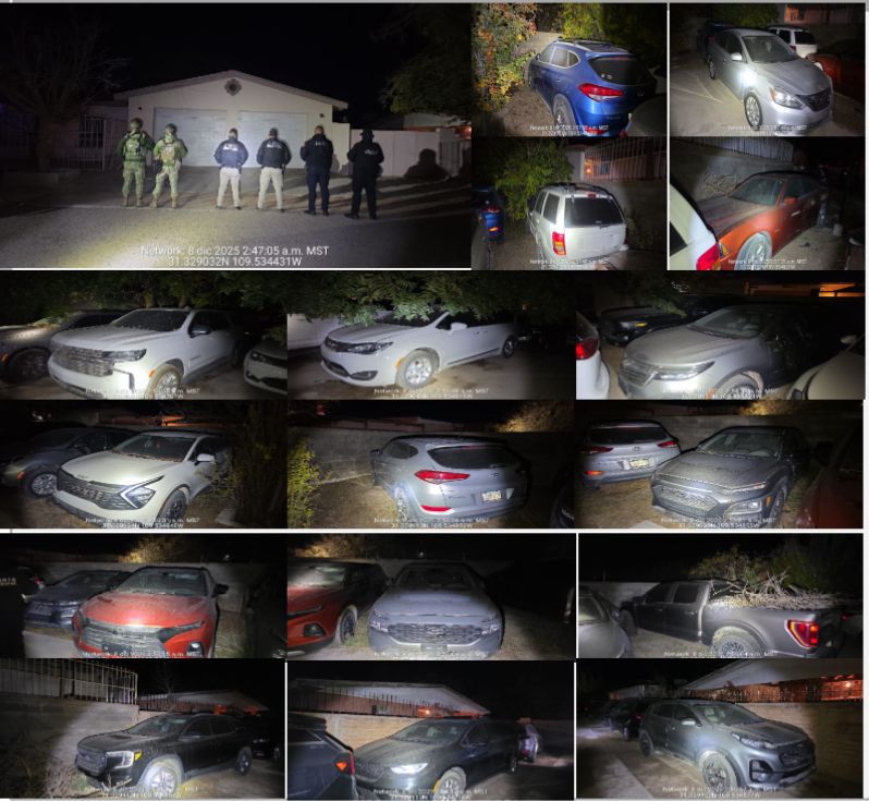 Autoridades de Sonora presentan vehículos asegurados durante el operativo. | Especial