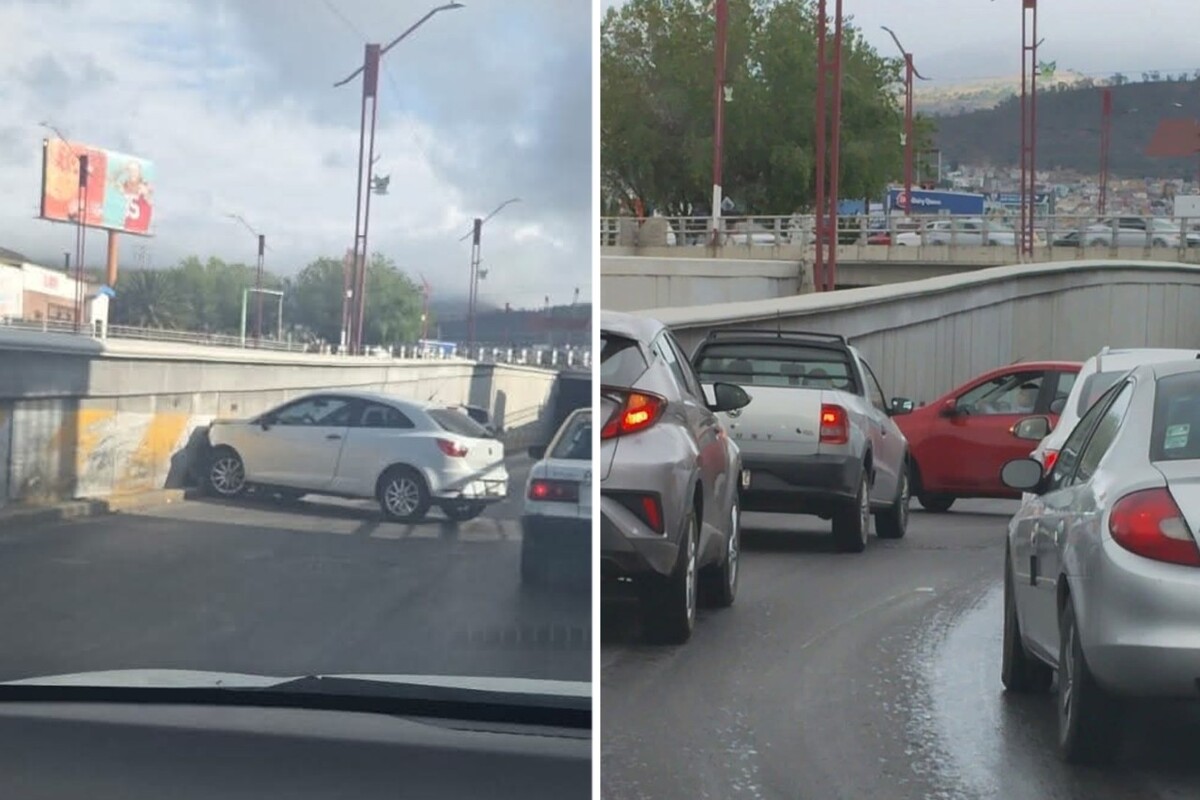 Cámaras de seguridad captaron el momento en que los vehículos colisionaron contra el muro de contención.