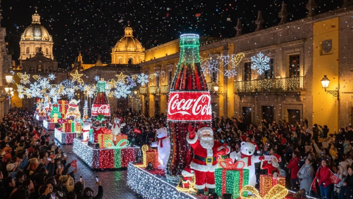 La Caravana Coca-Cola 2025 llega por primera vez a Guanajuato capital. | Imagen creada con Gemini IA.