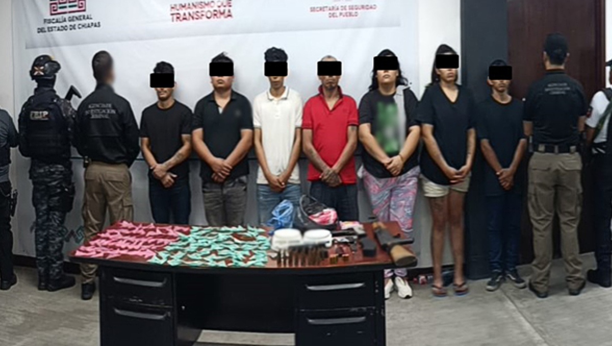 Detienen a 8 personas y aseguran 80 dosis de metanfetamina en Chiapas