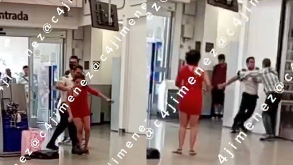 El guardia de seguridad tomó una actitud agresiva al enfrentar a los 'farderos'. Foto: (Especial)