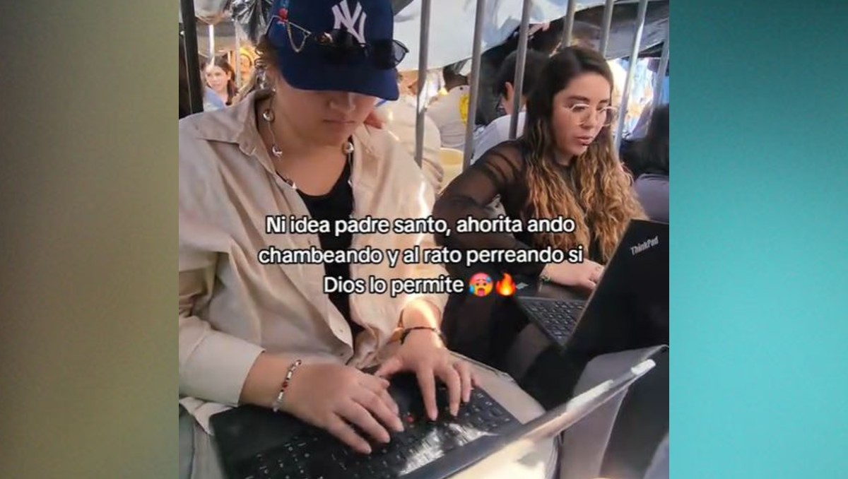 ¡Primero la chamba y luego el perreo! Captan a jóvenes trabajando en laptops desde la fila para ver a Bad Bunny