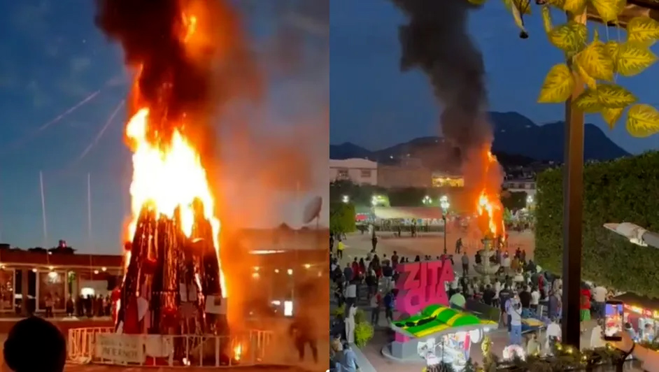 Queman árbol de Navidad en Zitácuaro durante protesta por asesinato de joven en Michoacán