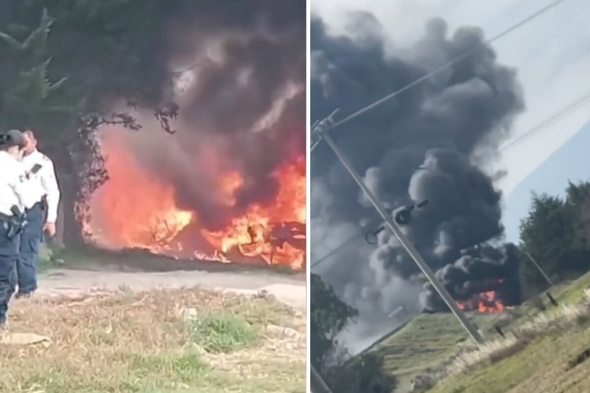 El camión de carga terminó incendiado tras caer desde un puente en Tulancingo.