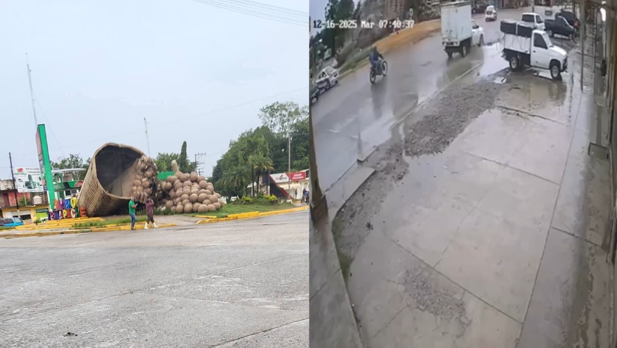 Colapso del monumento “El Colotero” en Álamo Temapache. (Especial)