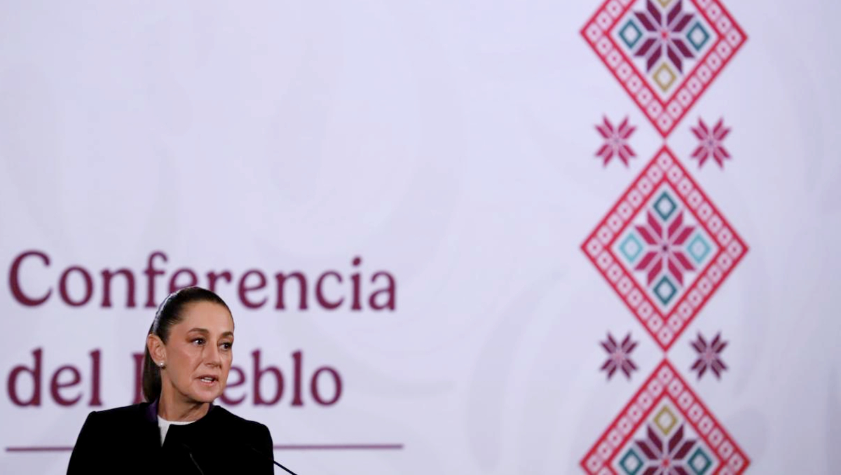 La Presidenta desde el Salón de Tesorería en Palacio Nacional, desde donde ofreció su conferencia. | Octavio Hoyos