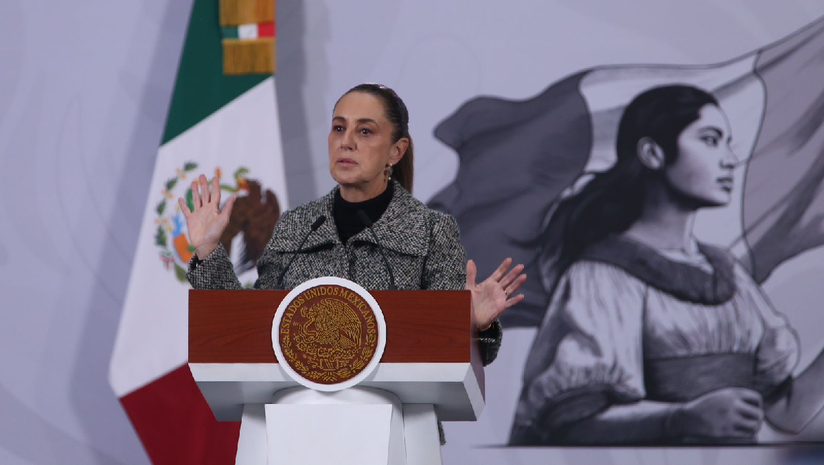 La Presidenta desde el Salón de Tesorería el 18 de diciembre en Palacio Nacional, preside su conferencia. | Ariana Pérez