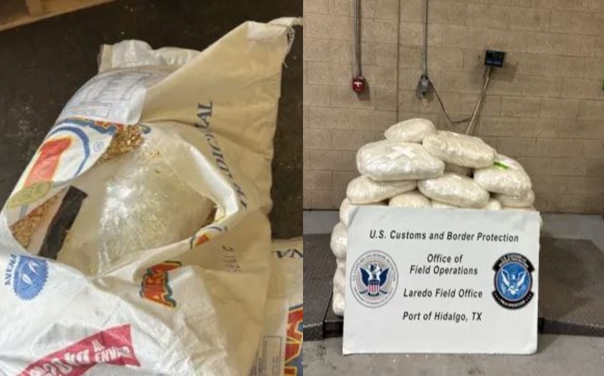 Una inspección física permitió localizar los paquetes de presunta metanfetamina ocultos dentro del cargamento de cereal