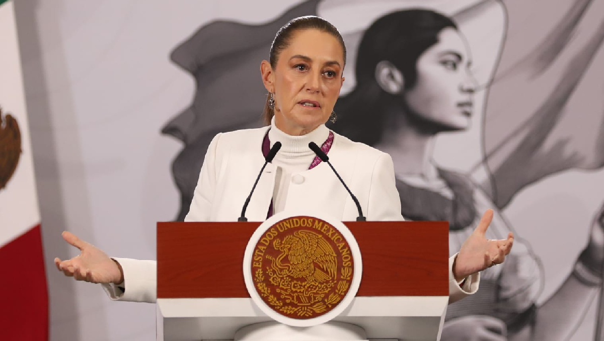 La presidenta Claudia Sheinbaum desde Palacio Nacional para su conferencia de prensa. | Javier Ríos