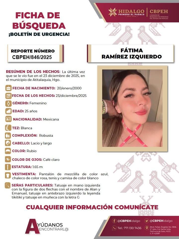 Buscan a Fátima Ramírez Izquierdo, de 25 años. (Cortesía)