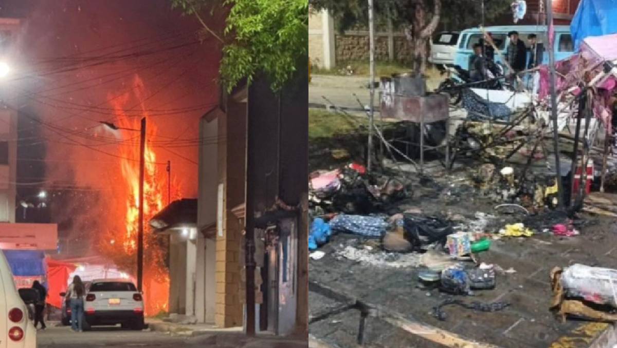 El incendio en el bazar navideño superó los dos metros de altura. Foto: (Especial)