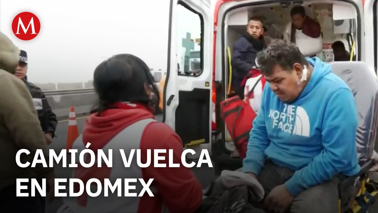 12 heridos tras volcadura de camión de pasajeros en Edomex