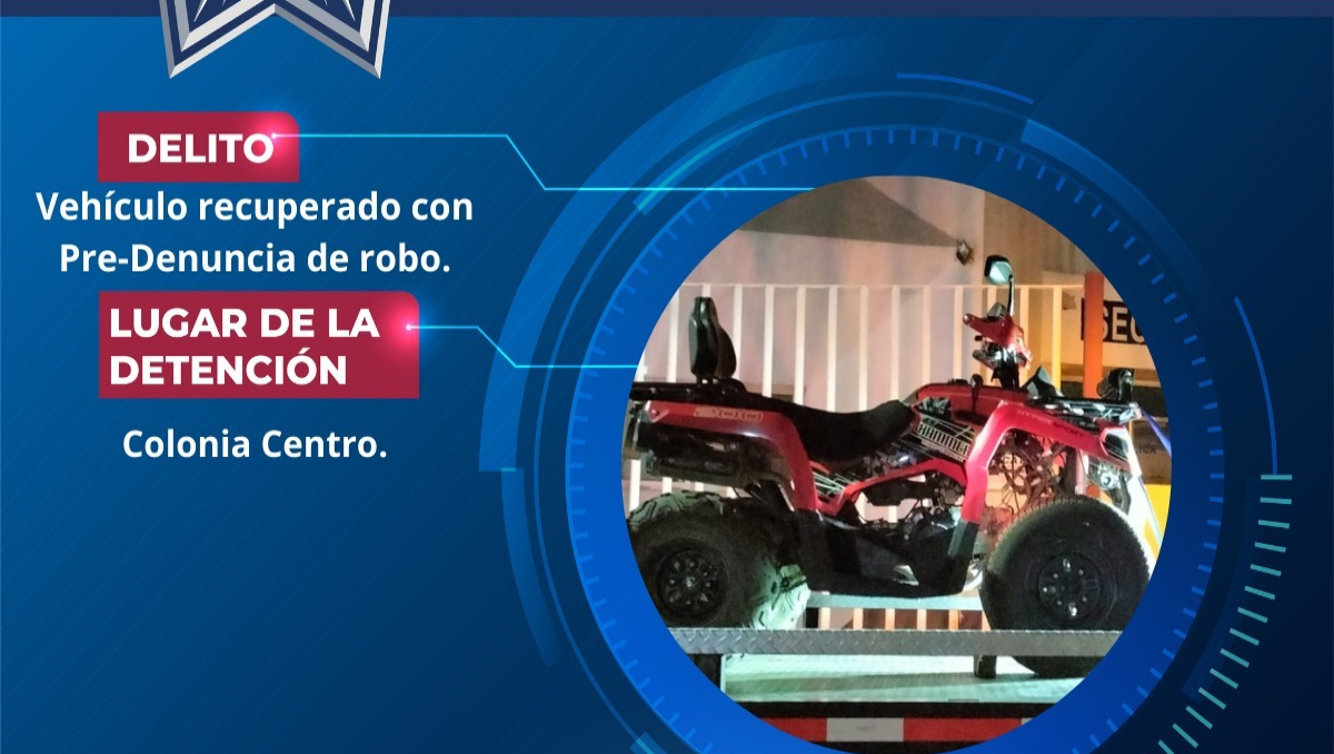 Recuperan cuatrimoto con predenuncia de robo en Atlixco, Puebla | Especial