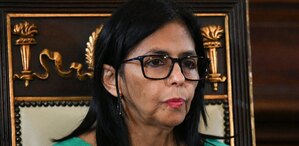 Delcy Rodríguez, durante el acto en que rindió protesta como presidenta interina de Venezuela